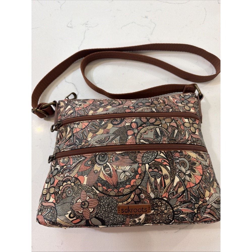 Sakroots Artist Circle Flat Crossbody Bag Canvas Sienna Spirit Desert Handbag